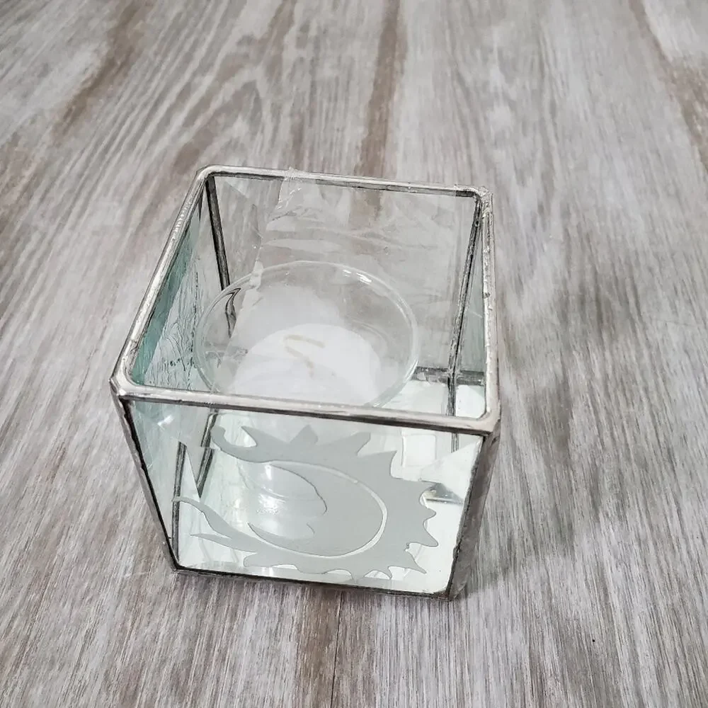 Vintage Clear Glass Luminary Candle Holder Square Jar Decor Frosted Glass